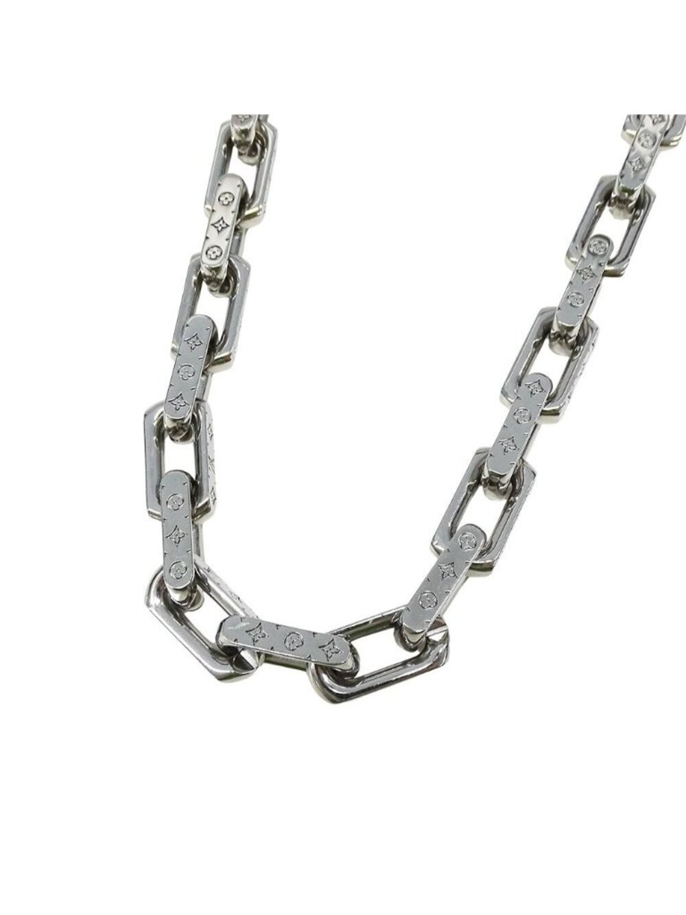 ★SOLD★ Louis Vuitton Necklace Metal Chain Monogram Silver Logo Presence - Picture 1 of 7